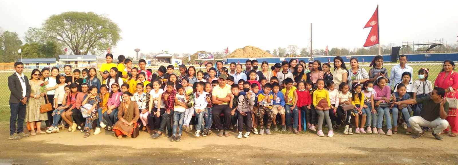 Students at Gautam Buddha Stadium